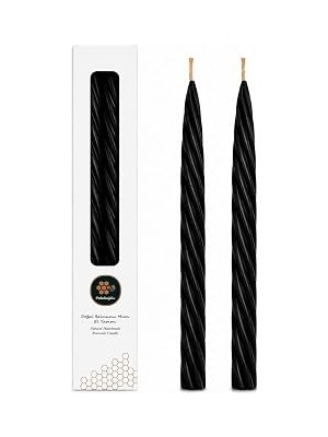 Belirtilmemiş Petekoğlu Siyah Balmumu Mum (Beeswax Candle) 2 Adet 27.5 cm Kalın Burgulu Şamdan Mumu Dekora