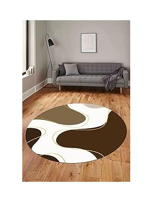Belirtilmemiş Baskılı Kaymaz Taban Yıkanabilir Yuvarlak Mutfak Salon Halısı Y-MODERN-120, Kahverengi, 160