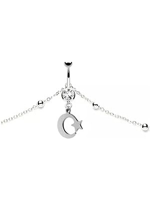 Belirtilmemiş Vücut Zincirli Ay Yıldız Sallantılı Çelik Göbek Piercing, Görseldeki Renk