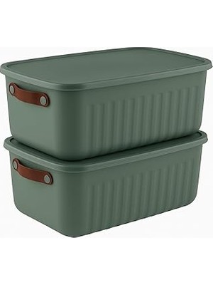 Belirtilmemiş 2'li Kapaklı Saklama Kutusu Seti (10 Litre) – Taşınabilir Kulplu, Dolap Içi Düzenleyici, Çok Amaçlı