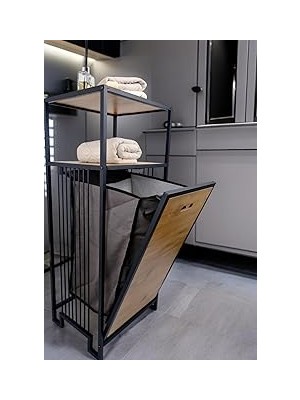Belirtilmemiş Digithome Metal Kirli Sepetli 2 Raflı Çok Amaçlı Banyo Düzenleyici Raf Organizer Siyah – MRS-003 C1
