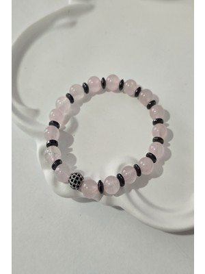 c-bhadu naturel Sertifikalı 8 mm Zirkon Taşlı, Pembe Kuvars, Hematit Doğaltaş Bileklik