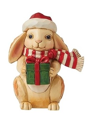 Belirtilmemiş Enesco Jim Shore Heartwood Creek Noel Tavşanı Minyatür Heykelcik, 9,5 Cm, Çok Renkli