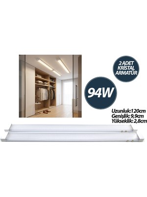 2 Pcs 94W 120CM Kristal LED Bant Armatür BEYAZ=6500K Alüminyum Kapak IP20 - Y Bağlantı EAMP-093