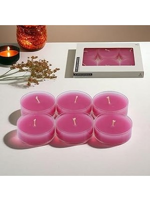 Belirtilmemiş Tealight Kapsül Mum 6X35 gr Dekoratif Mumu Kandil Hediyelik Fitilli Mumluk Şamdan Pembe Renk Kokusu