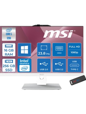 MSI Msı Modern AM242P Intel Core 5 120U Upto 5.0ghz 16GB Ddr5 256GB SSD 23.8" Fhd (1920X1080) IPS WIN11HOME Beyaz Allınone Bilgisayar W2089XEUH01+ZETTAUSBBELLEK