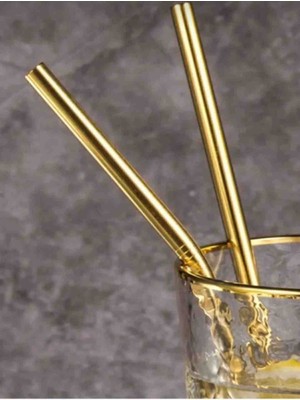Nisibis Home Gold Paslanmaz Çelik Pipet 2li Set ve Temizleme Fırçası Altın Pipetler Sunum Dekor