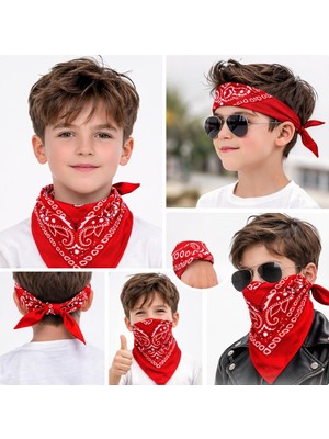 Renas Store Kırmızı Kovboy Fuları Çocuk Bandana Western Desenli Boyun Fuları (5528)