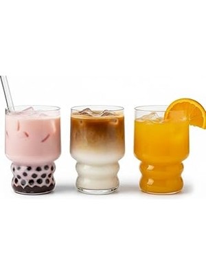 Belirtilmemiş Kavisli Tasarımlı 3’lü Cam Bardak Seti – 350 ml – Şık Sunum, Soğuk & Sıcak Içeceklere Uygun