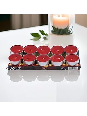 Belirtilmemiş Tealight Mum 10X10 gr Dekoratif Mumu Kandil Hediyelik Fitilli Mumluk Şamdan Kırmızı Renk Kokusuz