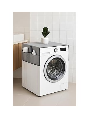 Belirtilmemiş Palm Çamaşır Makinesi Koruyucu Örtü 4 Cepli Banyo Düzenleyici Organizer Su Geçirmez Örtü (Gr