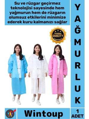 Wintoup #yağmurluk  Unisex Su Geçirmez Rüzgar Dayanıklı Kalite Uzun Şık Kapüşonlu Büyük Boy Kalın Yağmurluk