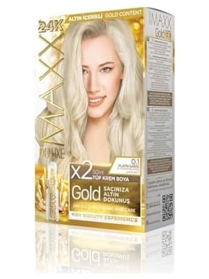Maxx Deluxe Serisi 24K Altın Parçacıklı Serum ile 1 Kutu 2 x 50 ml ve Geliştiriciler Saç Boyası (Platin Sarısı 0.1)