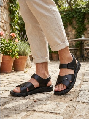 Ern Shoes Içi Dışı Hakiki Deri Ortopedik Erkek Terlik Sandalet