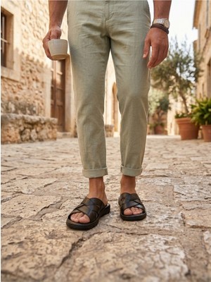 Ern Shoes Içi Dışı Hakiki Deri Ortopedik Erkek Terlik Sandalet