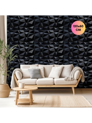 Bella Carpeti 3D Kabartmalı Büyük Boy Yeni Nesil Pvc Duvar Paneli Elmas Model Siyah Renk 120X60CM
