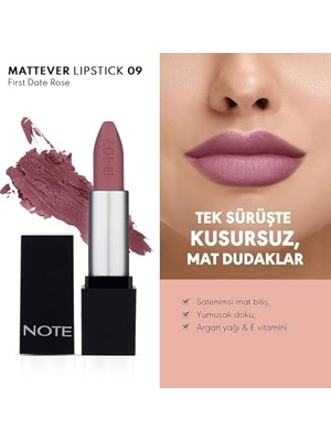 Cosmetics Mattever Lipstick 09 First Date Rose Yarı Mat Bitişli Ruj, Pembe Nude