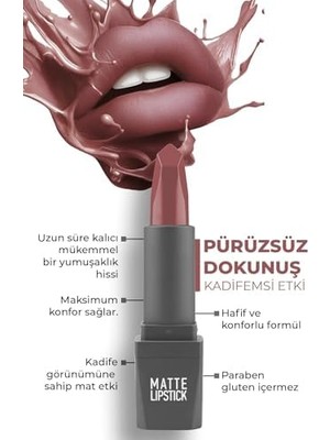 Yoğun Renk Veren Uzun Süre Kalıcı Nemlendirici Kadifemsi Mat Ruj - Lipstick 408 Spicy Rose