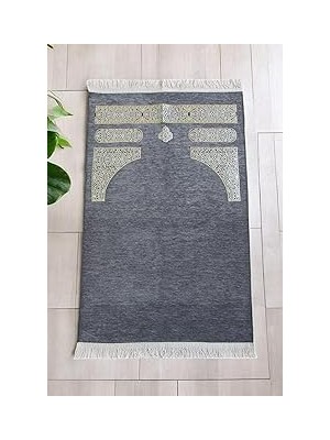 Nacario Kabe Desenli Örgü Püsküllü Şönil Seccade Gri