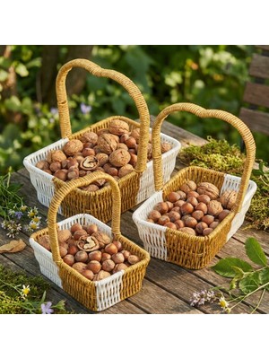 Renas Store Iç Içe Geçebilen 3’lü Çift Renkli Dikdörtgen Formlu Kalp Saplı Plastik Rattan Sepet Seti – Hasır Gö