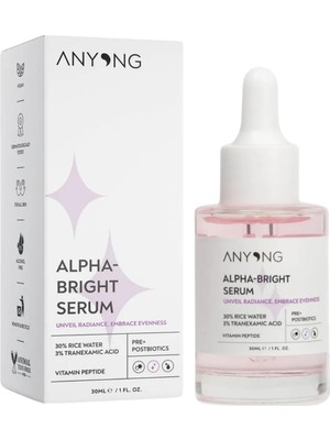 Anyong Alfa Arbutin Aydınlatıcı, Leke Karşıtı, Ton Eşitleyici Serum 30 ml (Pirinç Suyu & Traneksamik Asit)
