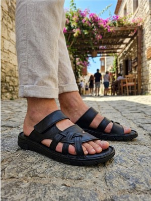 Ern Shoes Içi Dışı Hakiki Deri Ortopedik Erkek Terlik Sandalet