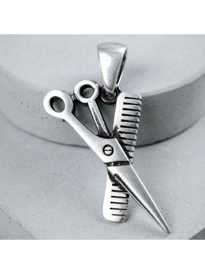 Ebrar Silver Gümüş Tarak & Makas Kolye Ucu 925 Ayar Gümüş Mat Tarak-Makas Unisex Kolye Ucu