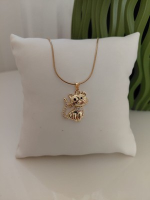 Lavante Butik Zirkon Taşlı Kedi Figürlü Çelik Kolye