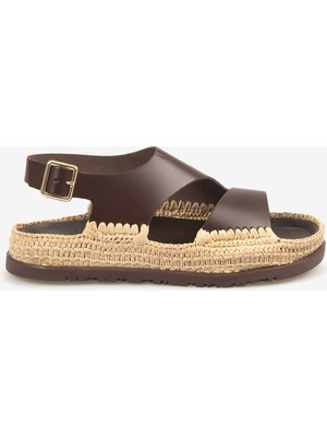 Hawen Angels Kadın Hasır Örgü 3cm Kauçuk Tabanlı Deri Sandalet 4003