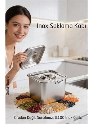 Renas Store Premium Inox Saklama Kabı - Hava Sızdırmaz Mutfak Düzenleyici 14X11 cm 304 Paslanmaz Çelik