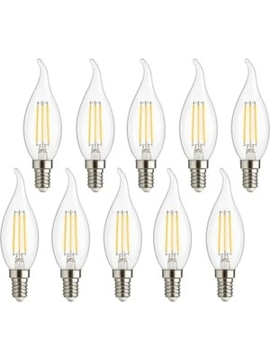 MarkEntegra 10'lu Paket 4W E14 Kıvrık LED Mum Ampul, Şeffaf Cam Filament