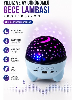 Gökyüzü Temalı Bluetooth ve Hoparlörlü Şarjlı Çocuk Gece Lambası Midastech