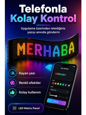 Renas Store Araç Mağaza ve Vitrin Için Renkli LED Kayan Yazı Paneli Kumandalı Ekran