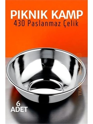 Renas Store Paslanmaz Çelik Yemek Tası Çorba Kasesi Kamp Piknik Tabağı 6 Adet 721503