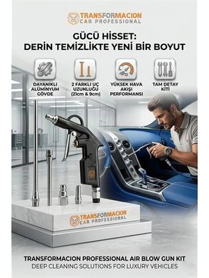 Renas Store Profesyonel Metal Hava Üfleme Tabancası Seti - 21 cm Uzun ve Kısa Nozul Kompresör Ucu 723153