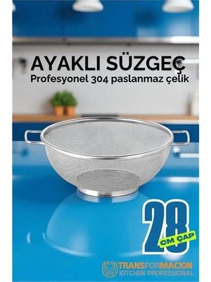 Renas Store 28 cm Süzgeç - Makarna Süzgeci Pirinç Meyve Süzgeci 304 Paslanmaz Çelik