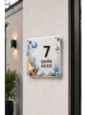 JHAAR Kişiye Özel Pleksi Kapı Isimliği – Modern & Lüks Uv Baskılı Dekoratif Kapı Numarası - Deniz Temalı 20X20 cm - Beyaz
