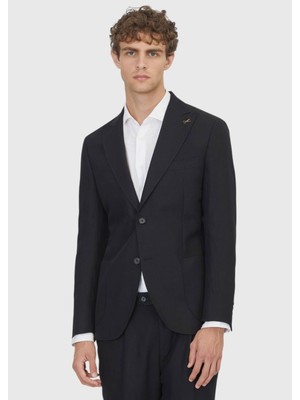 Ramsey Siyah Düz Zeroweight Slim Fit Keten Karışımlı Takım Elbise