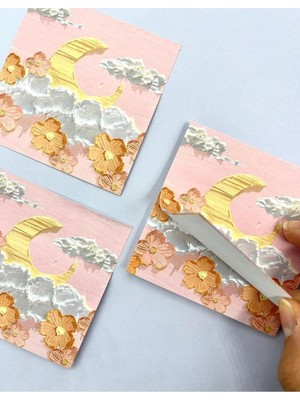 Mikasso Doğa Temalı Yağlı Boya Tablo Bulutlu Ay Post-It Yapışkanlı Not Kağıdı