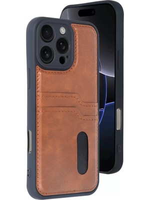 Zenvia Znv Apple iPhone 16 Pro Max Kılıf Sara Kartvizitli Deri Kılıf - Taba ZNV2029