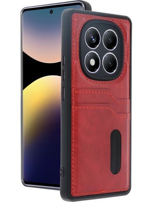 Zenvia Znv Xiaomi Redmi Note 14 Pro 5g Kılıf Sara Kartvizitli Deri Kılıf - Kırmızı ZNV2029