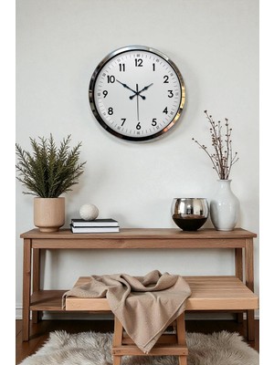 Modern Klasik 40 cm Krom Metal Duvar Saati