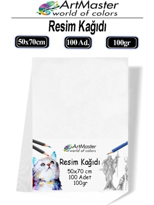 Mikasso Resim Kağıdı 50X70 100 Lü Paket 100 gr 1 Paket 50*70 Resim Kartonu Kuru Boya Pastel Boya Guaj Boya S