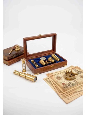 Wolawood Imperial Collection Ahşap Kutulu Pirinç Dürbün Pusula Kum Saati Seti Exclusive Denizci Temalı Luxury Vıp Hediye Sınırlı Sayıda