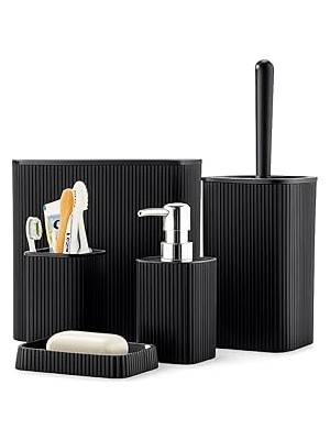 Nacario 5 Parçalı Banyo Seti, Mat Siyah, Tasarım, Kovası, Tuvalet Fırçası, Sıvı Sabunluk, Fı