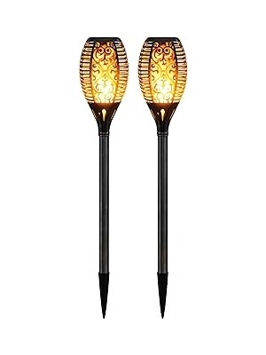 Nacario 2 Adet Alev Efektli Bahçe Lambası Solar Güneş Enerjili Otomatik Fotoselli Bahçe Patika Lambası H12