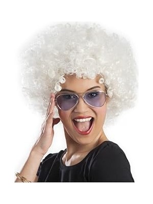 Nacario 5dm Beyaz Renk Kıvırcık Afro Bonus Peruk