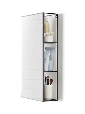 Nacario Umbra Cubiko 24X12 Inç Dikdörtgen Siyah Metal Banyo Aynası Depolama Dolabı 3 Raflı