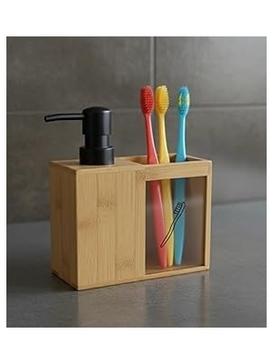 Nacario Barotti Bambu 2'li Banyo Seti, Mat Siyah Detaylı Sıvı Sabunluk Fırçalık, Tasarım, Doğ