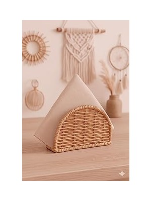 Nacario Duffa Boho El Yapımı Rattan Peçetelik - Masa Üstü Mutfak Için Doğal Hasır Peçete Tutucu, Bohem E
